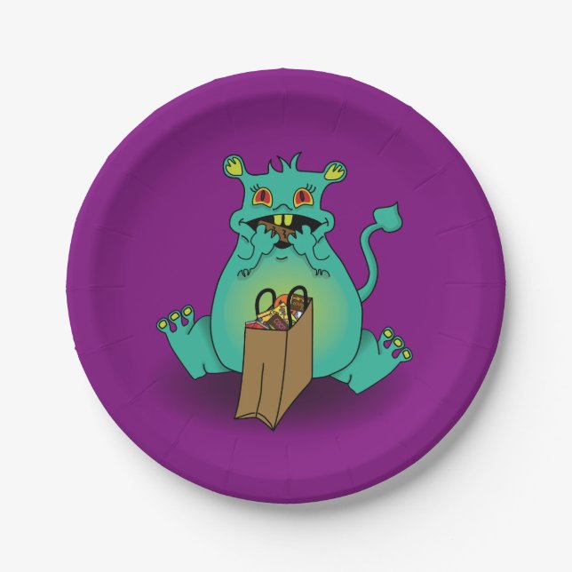 Plato De Papel Monstruo de dulces de chocolate (Anverso)