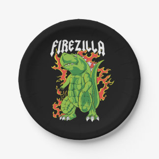 Plato De Papel Monstruo De Fuego Y Verde De Firezilla