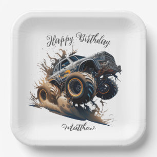 Plato De Papel Monstruo de la carrera de Blue Brown lindo Cumplea