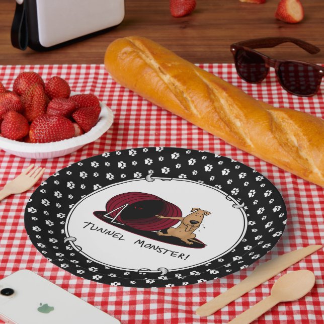 Plato De Papel Monstruo del túnel - aguda perro nervioso (Picnic)