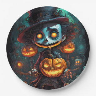 Plato De Papel Monstruo espeluznante y faroles Jack-O