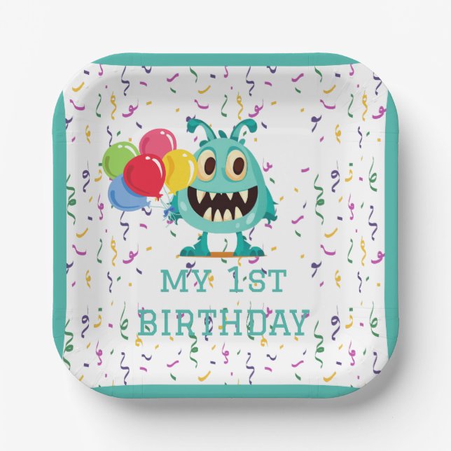 Plato De Papel Monstruo/Personalizado/extranjero (Anverso)