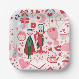 Plato De Papel monstruo rosa de San Valentín vampiro fantasma