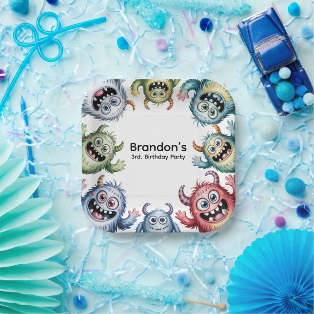 Plato De Papel Monstruos Coloridos 3ª. Fiesta de cumpleaños (Fiesta)