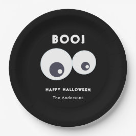 Plato De Papel Monstruos Cuidados Ojos Felices Halloween Blanco N