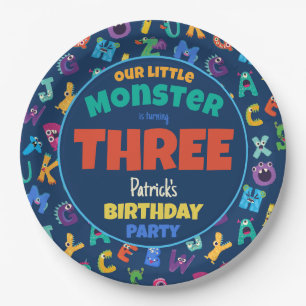 Plato De Papel Monstruos de los Alpes Cumpleaños Pequeño Monstruo