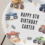 Plato De Papel Monstruos modernos para niños fiesta de cumpleaños<br><div class="desc">¡Atención a los pequeños animales fiestas! Prepárate para revivir la diversión con nuestros menús de cumpleaños de los Niños Monster Car Trucks. Adornado con adorables y vibrantes camiones de autos monstruosos,  este moderno guión de tipografía te invita a unirte a la celebración.</div>