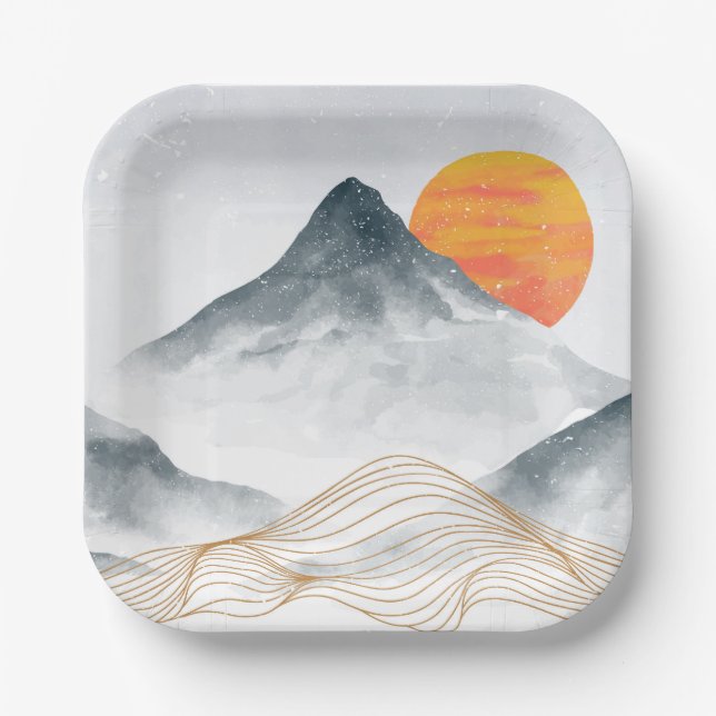 Plato De Papel Montaña Azul (Anverso)