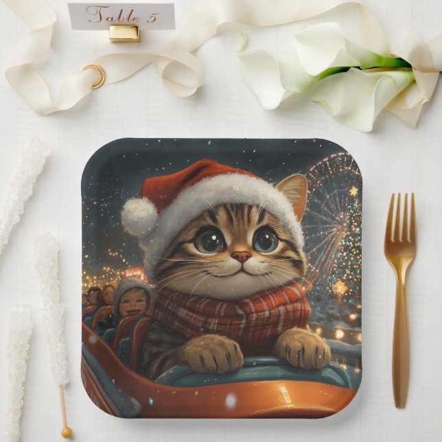 Plato De Papel Montaña Rusa de Gato Bengalí Navidad (Boda)