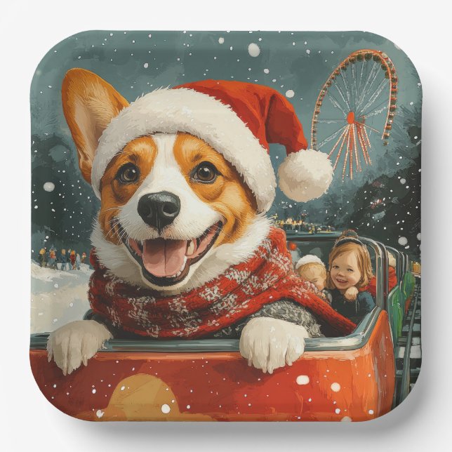 Plato De Papel Montaña Rusa de Perro Basenji Navidad (Anverso)