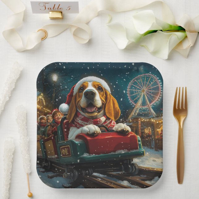 Plato De Papel Montaña Rusa Perro Basset Hound Navidad (Boda)