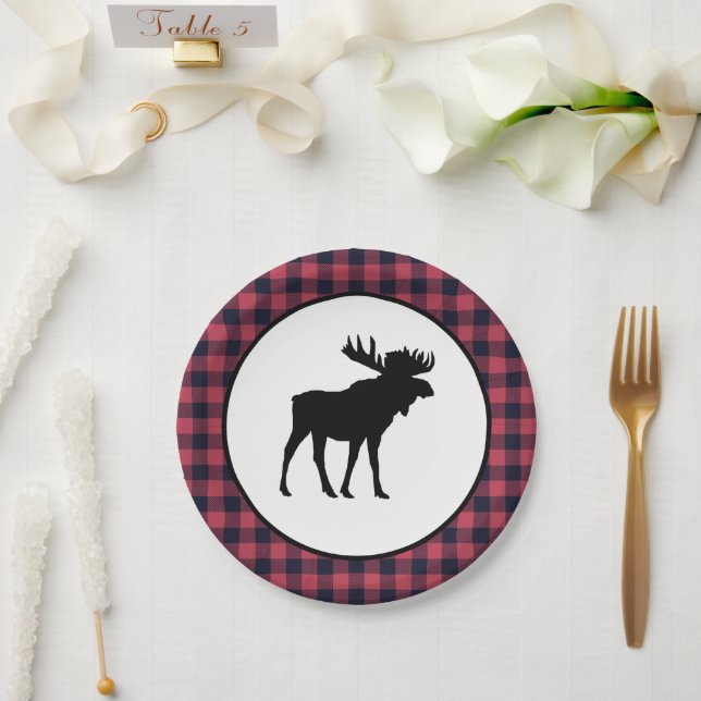 Plato De Papel Montaña silvestre tocada de Moose (Boda)