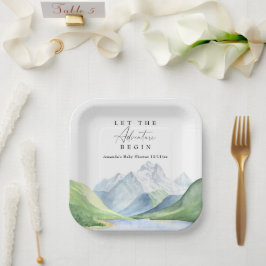 Plato De Papel Montañas acuarela - Que comience la aventura
