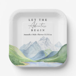Plato De Papel Montañas acuarelas - Que comience la aventura