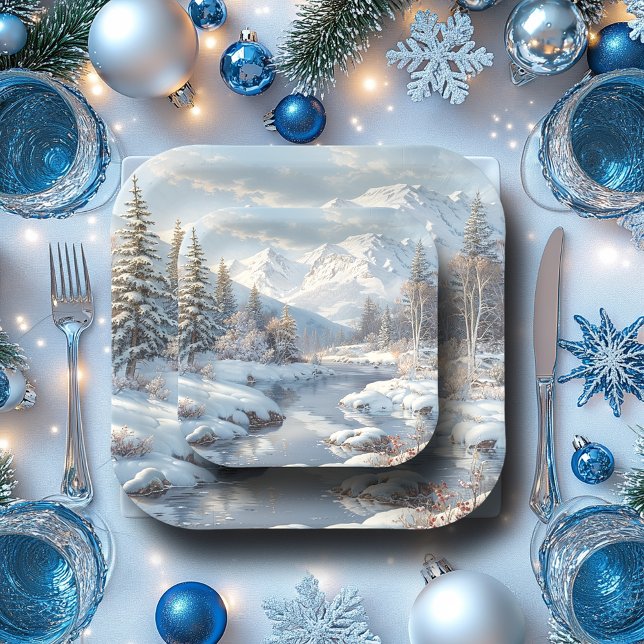 Plato De Papel Montañas del bosque de Pinos del Río Invierno (Subido por el creador)