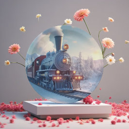 Plato De Papel Montañas nevadas del invierno del tren de vapor