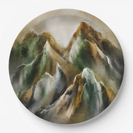 Plato De Papel Montañas pintadas