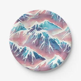 Plato De Papel Montañas Retro Snowy Pastel