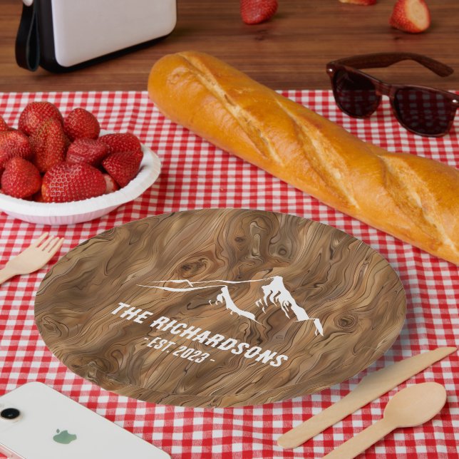 Plato De Papel Montañas rusticas de madera para familias personal (Picnic)