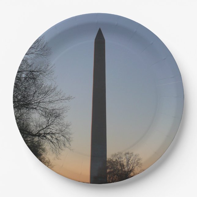 Plato De Papel Monumento a Washington al atardecer (Anverso)
