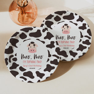 Plato De Papel Moo Moo Cumplo Dos Fiesta de Cumpleaños de Vaca 2 