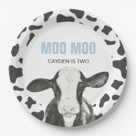 Plato De Papel MOO MOO I'm TWO Cow Print birthday Paper Plates
