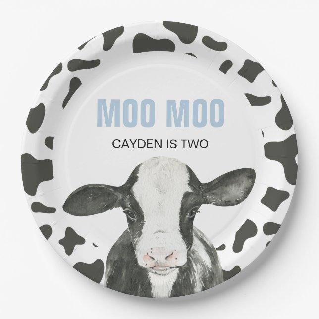 Plato De Papel MOO MOO I'm TWO Cow Print birthday Paper Plates (Anverso)