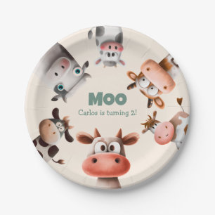 Plato De Papel Moo, soy dos vacas trilladas segundo cumpleaños