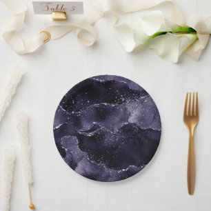 Plato De Papel Moody Agate Glam Púrpura Indigo Profundo Mediano