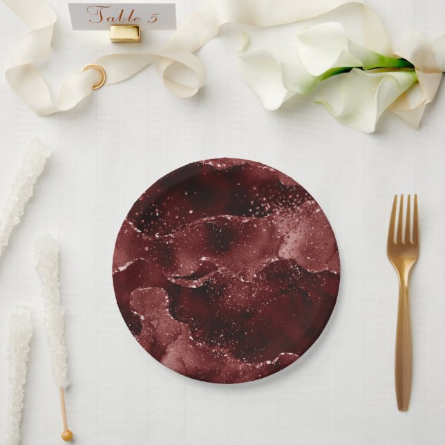 Plato De Papel Moody Agate | Henna Blood Red Garnet Jewel Tone (Boda)