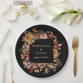 Plato De Papel Moody Autumn Floral Monograma