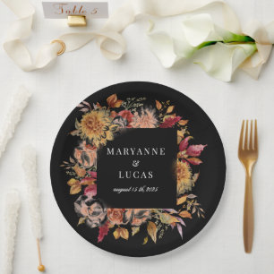 Plato De Papel Moody Autumn Floral Monograma