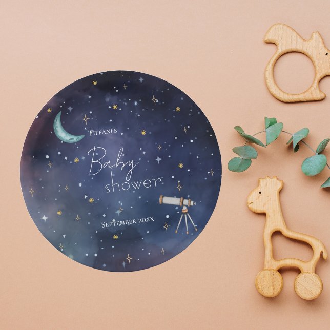 Plato De Papel Moody Celestial Sky Moon & Stars Baby Shower (Subido por el creador)