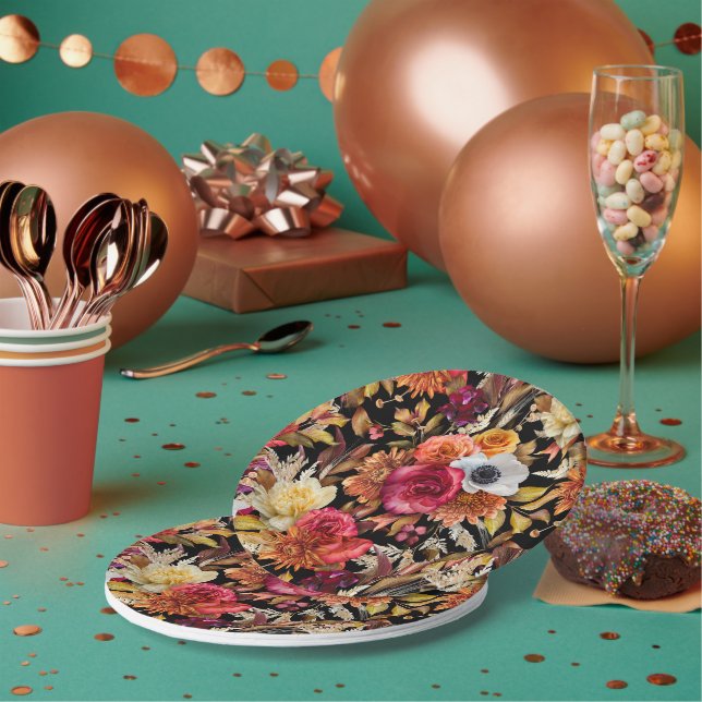 Plato De Papel Moody Fall Floral Romántica Ducha nupcial (Multi)