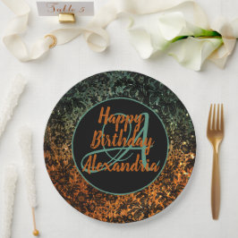 Plato De Papel Moody Floral Personalizado Monograma Cumpleaños