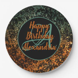 Plato De Papel Moody Floral Personalizado Monograma Cumpleaños