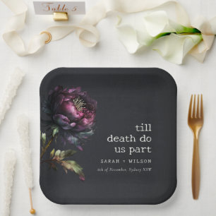 Plato De Papel Moody Gothic Oscuro Púrpura Negro Peony Boda