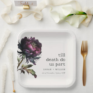 Plato De Papel Moody Gothic Oscuro Púrpura Negro Peony Boda