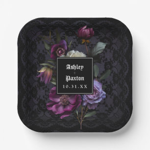 Plato De Papel Moody Gotho Morado Floral Bouquet en el encaje neg