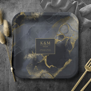 Plato De Papel Moody Ink Charcarbón Gold Resumen Blk ID988