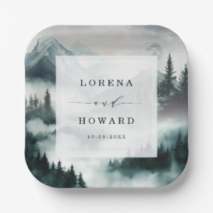 Plato De Papel Moody Mountain Moonlit Pine Forest Boda