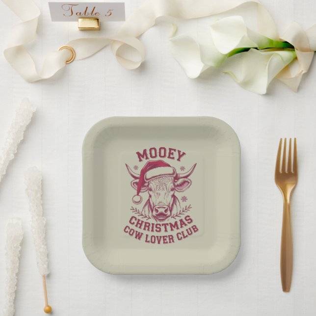 Plato De Papel Mooey Navidades Western Cow Lover Club Xmas (Boda)