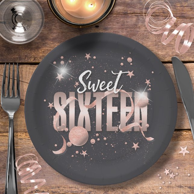 Plato De Papel Moon and Stars Sweet 16 Rosa Gold/Blk ID788 (Subido por el creador)