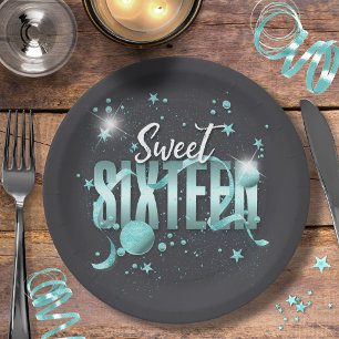 Plato De Papel Moon and Stars Sweet 16 Verde azulada/Blk ID788