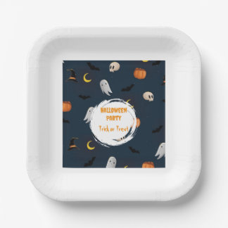 Plato De Papel Moon Bat Dark Blue Halloween Party Cute