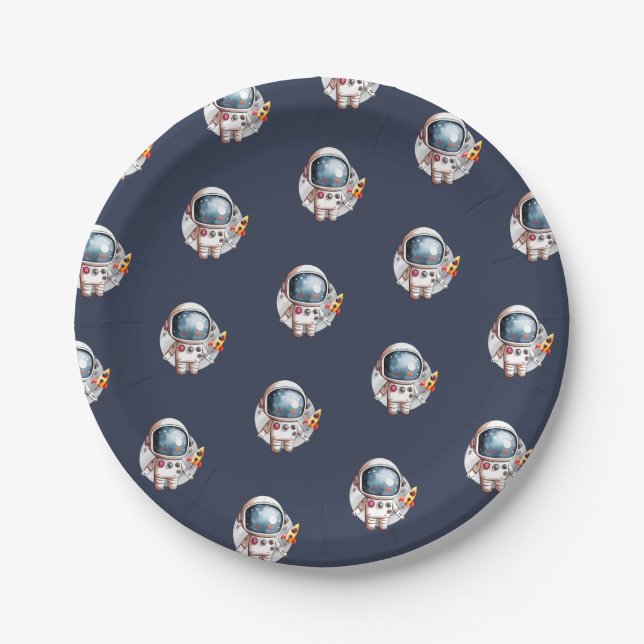 Plato De Papel Moon del cohete espacial man (Anverso)