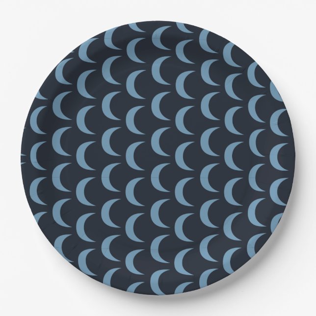 Plato De Papel Moon moderna azul y cuarto negro (Anverso)