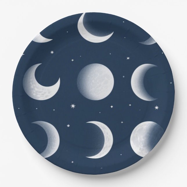 Plato De Papel Moon Phases Grid Diseño de patrones celestes (Anverso)