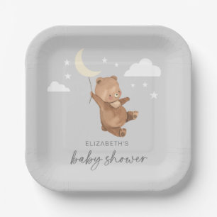 Plato De Papel Moon Stars Bear Baby Shower