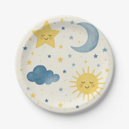 Plato De Papel Moon, Sun, Stars & Cloud Baby Shower